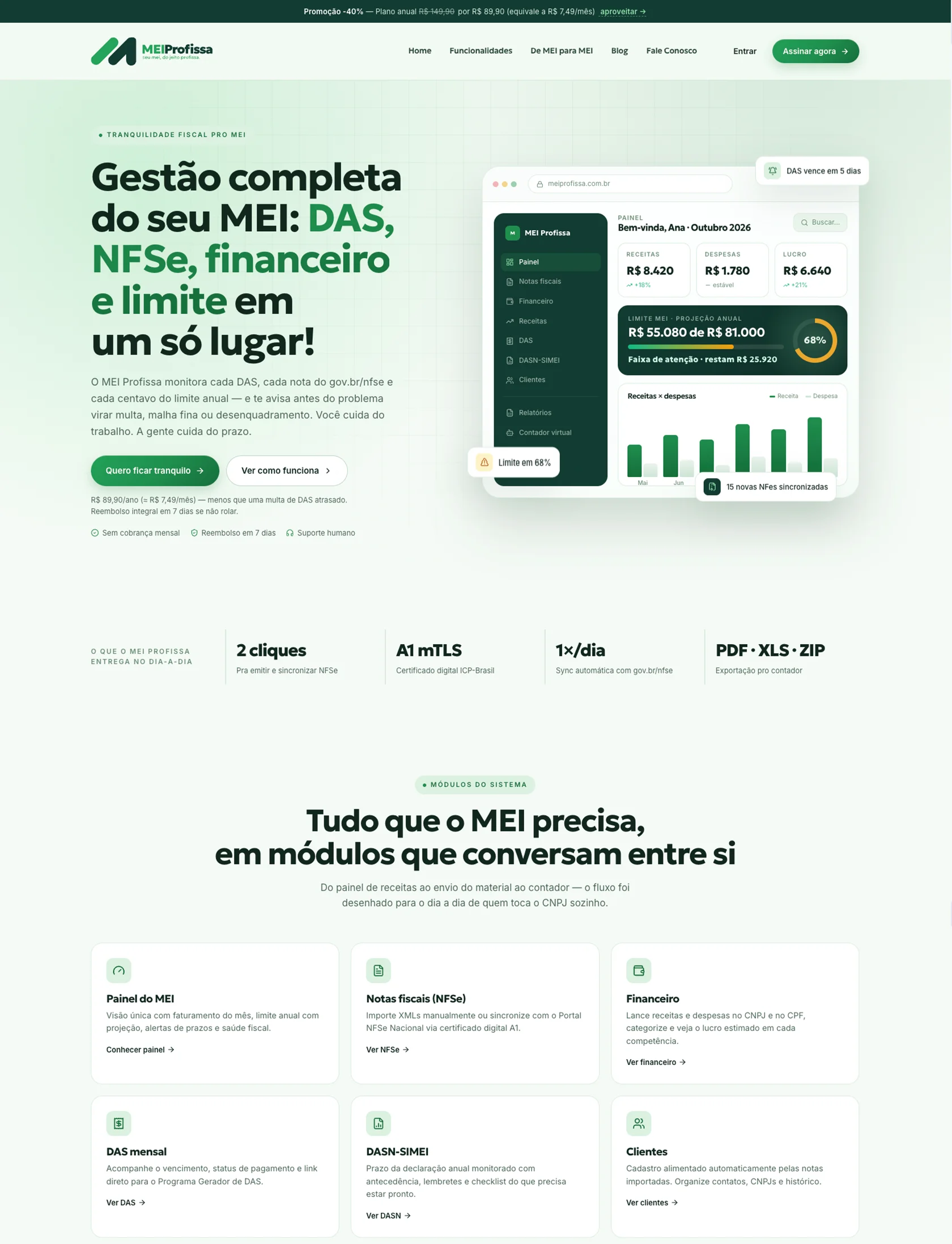Captura de tela do sistema MEI Profissa