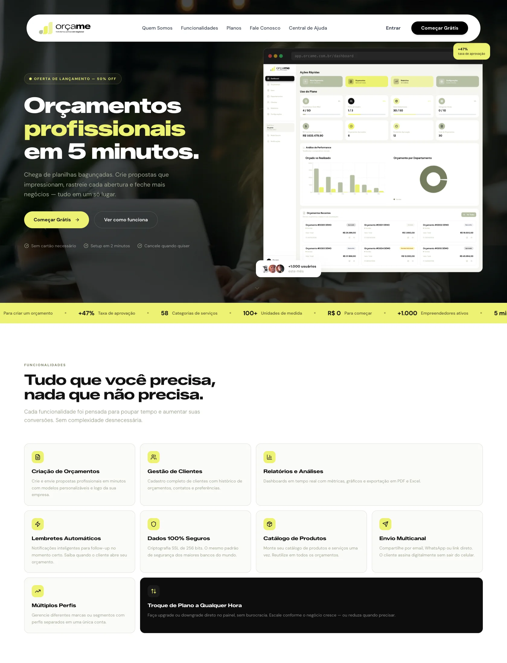 Captura de tela do sistema Orçame